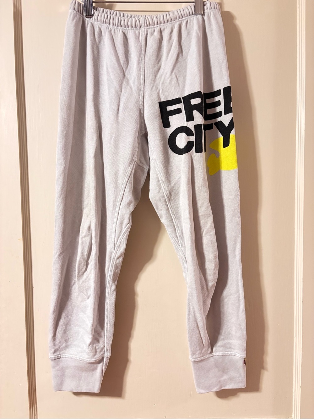 freecity Light Gray Track Pants with Black & Yellow Logo